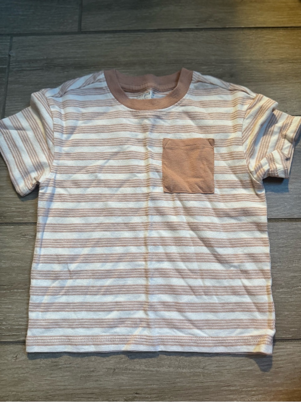 Cat & Jack Striped Pocket Tee - Cream & Tan